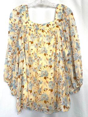 LC Lauren Conrad Yellow Floral Peasant Top Romantic Blouse XXL